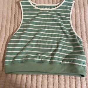 SHEIN Mint Green and White Striped Ribbed Crop Tank